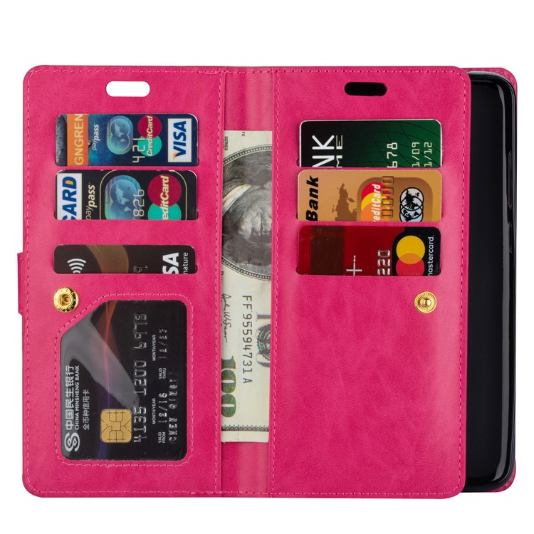 Multi-slot Wallet Zippered Leather Cover Stand Case for Xiaomi Redmi Note 8 Pro - Rose-5