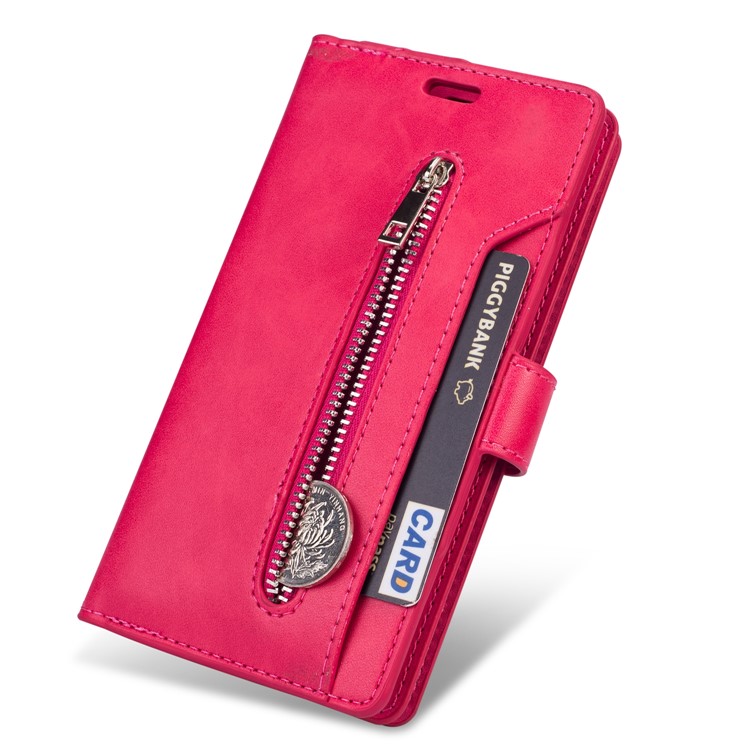 Multi-Slot Portefeuille À Glissière À Glissière Coque En Cuir Pour Xiaomi Redmi Note 8 Pro - Rose-6