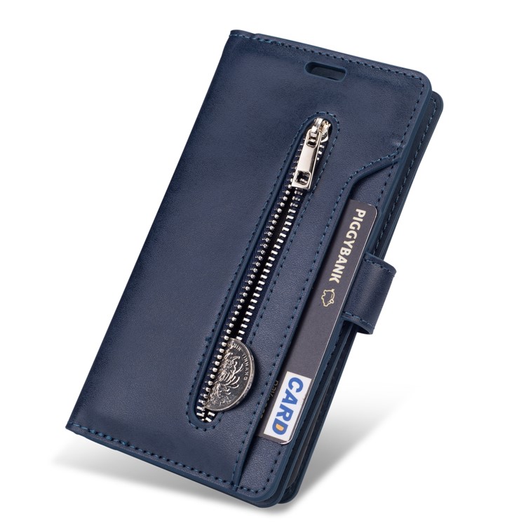 Multi-slot Wallet Zippered Leather Cover Stand Case for Xiaomi Redmi Note 8 Pro - Blue-6
