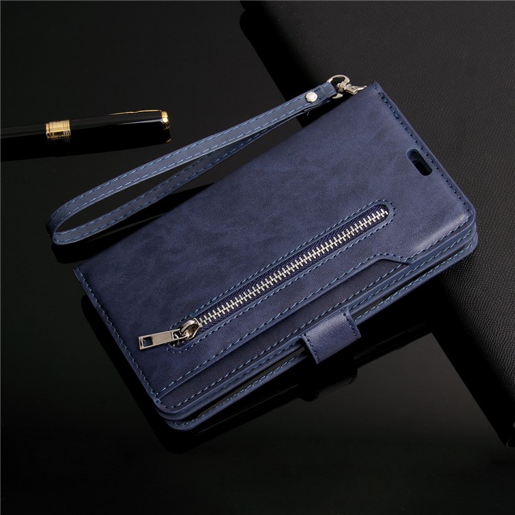 Multi-slot Wallet Zippered Leather Cover Stand Case for Xiaomi Redmi Note 8 Pro - Blue-7