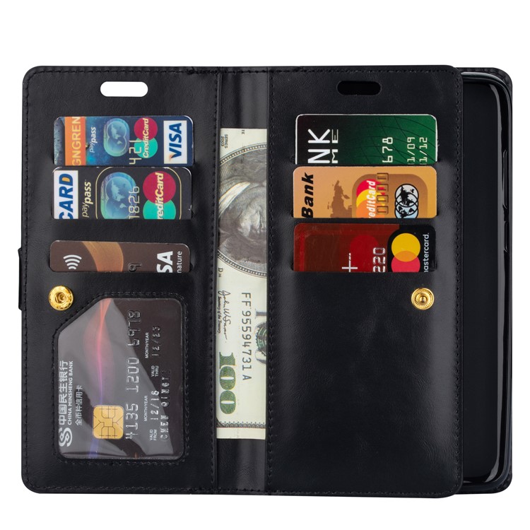 Multi-slot Wallet Zippered Leather Cover Stand Case for Xiaomi Redmi Note 8 Pro - Black-5