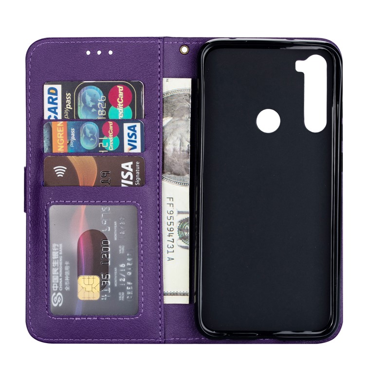 Zipper Pocket Leather Wallet Cover Case for Xiaomi Redmi Note 8 - Purple-4