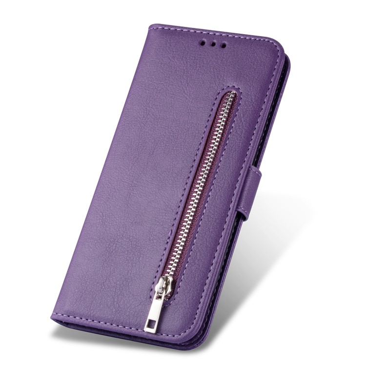 Zipper Pocket Leather Wallet Cover Case for Xiaomi Redmi Note 8 - Purple-7