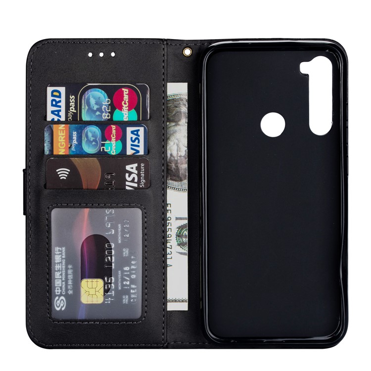 Zipper Pocket Leather Wallet Cover Case for Xiaomi Redmi Note 8 - Black-5