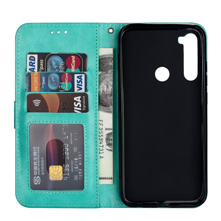 Zipper Pocket Leather Wallet Cover Case for Xiaomi Redmi Note 8 - Green-4