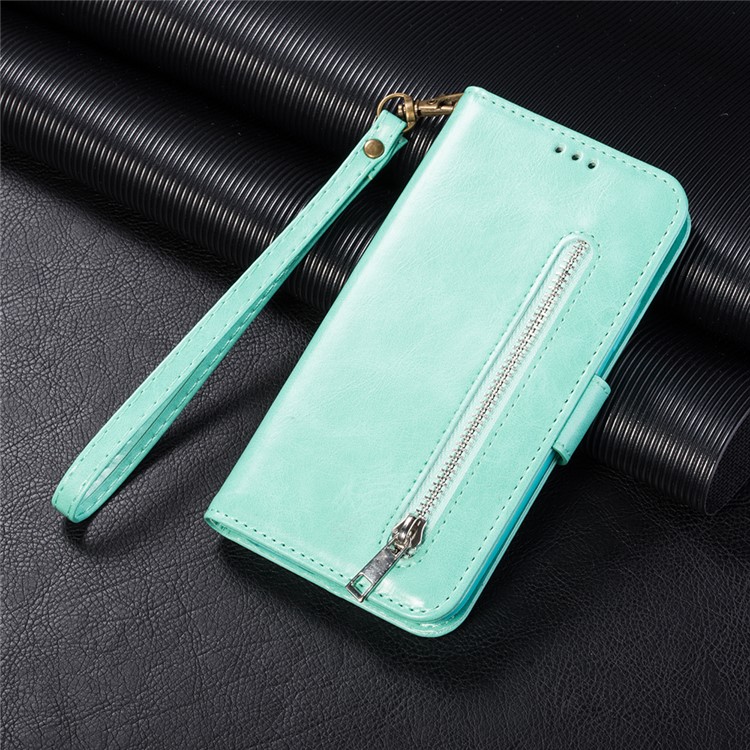 Zipper Pocket Leather Wallet Cover Case for Xiaomi Redmi Note 8 - Green-8
