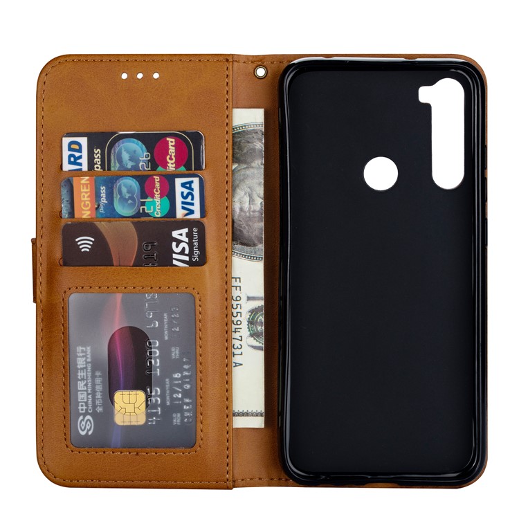 Zipper Pocket Leather Wallet Cover Case for Xiaomi Redmi Note 8 - Brown-4