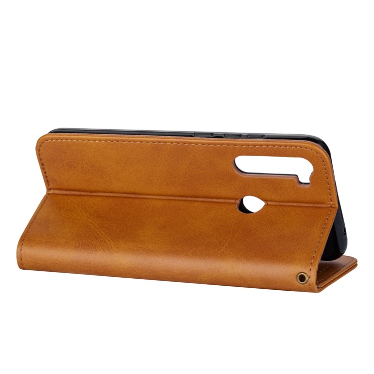 Zipper Pocket Leather Wallet Cover Case for Xiaomi Redmi Note 8 - Brown-5