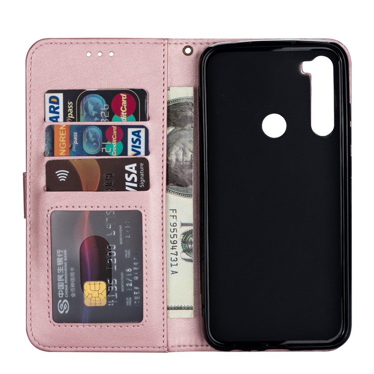 Zipper Pocket Leather Wallet Cover Case for Xiaomi Redmi Note 8 - Rose Gold-4