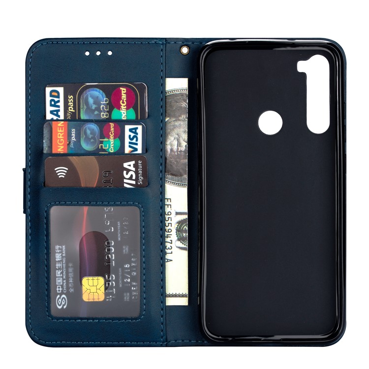 Zipper Pocket Leather Wallet Cover Case for Xiaomi Redmi Note 8 - Blue-4
