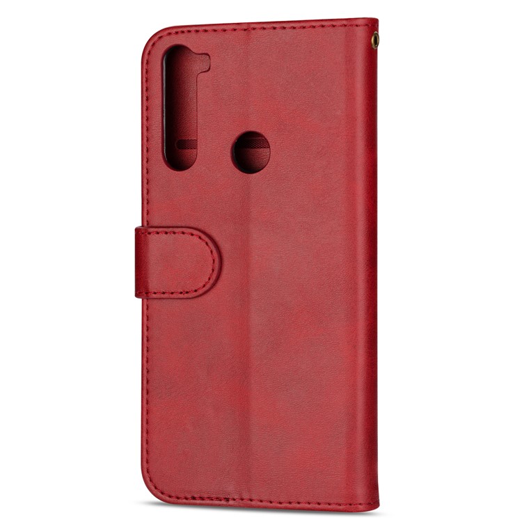 Zipper Pocket Leather Wallet Cover Case for Xiaomi Redmi Note 8 - Red-3