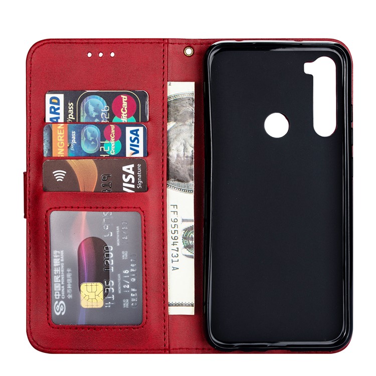 Zipper Pocket Leather Wallet Cover Case for Xiaomi Redmi Note 8 - Red-4