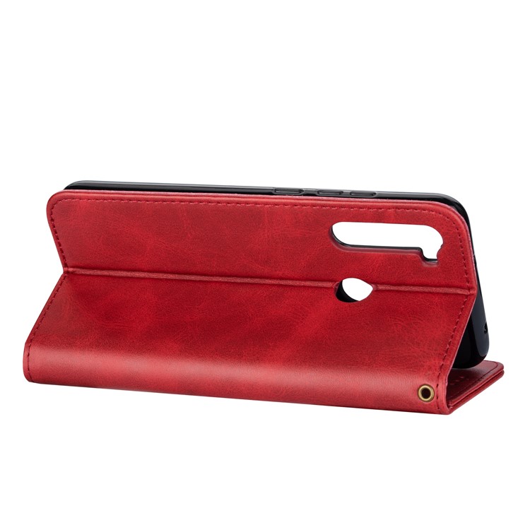 Zipper Pocket Leather Wallet Cover Case for Xiaomi Redmi Note 8 - Red-5