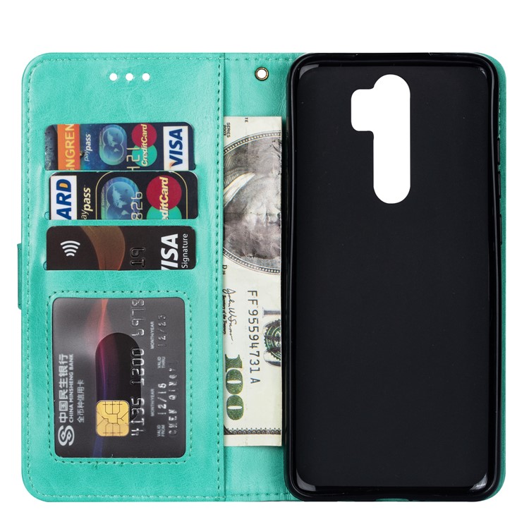 Zipper Pocket Leather Wallet Case for Xiaomi Redmi Note 8 Pro - Green-4