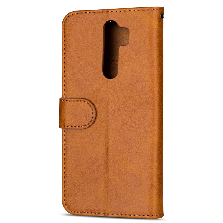 Zipper Pocket Leather Wallet Case for Xiaomi Redmi Note 8 Pro - Brown-3