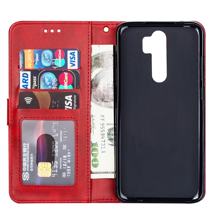 Zipper Pocket Leather Wallet Case for Xiaomi Redmi Note 8 Pro - Red-5
