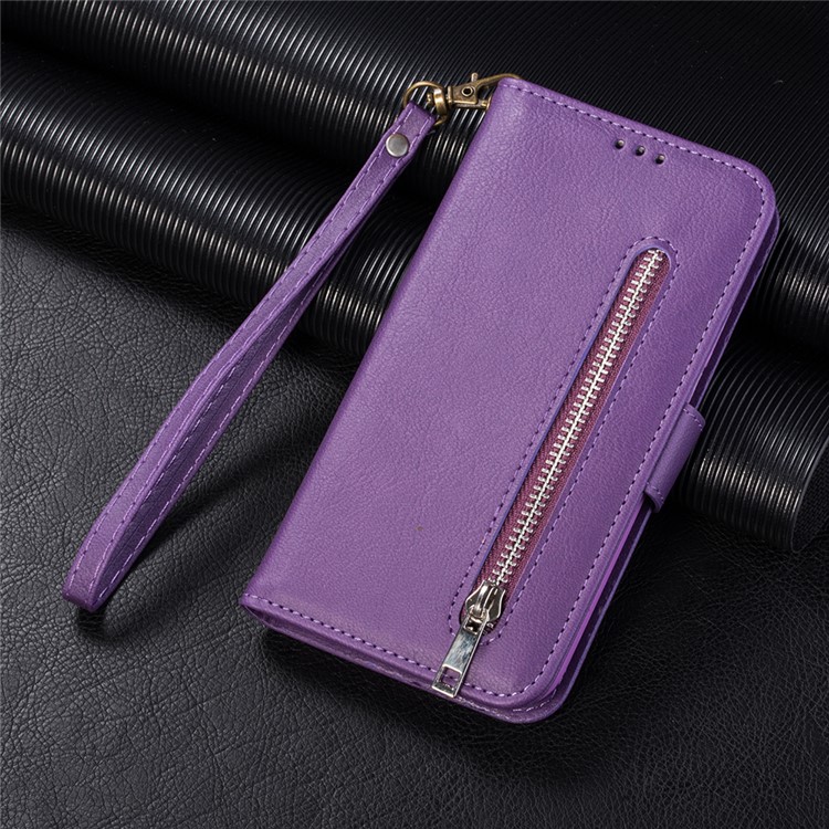 Zipper Wallet Flip Stand Leather Phone Shell with Strap for Xiaomi Mi 9 SE - Purple-8