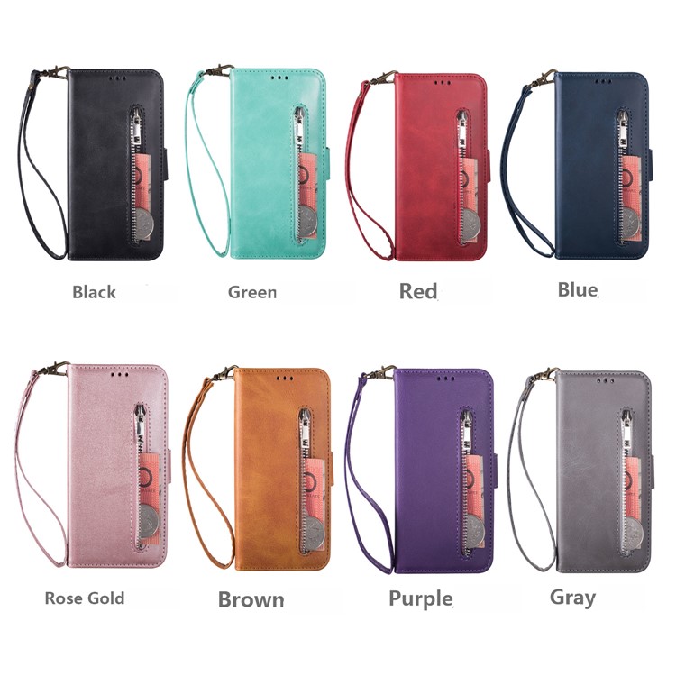 Zipper Wallet Flip Stand Leather Phone Shell with Strap for Xiaomi Mi 9 SE - Purple-9