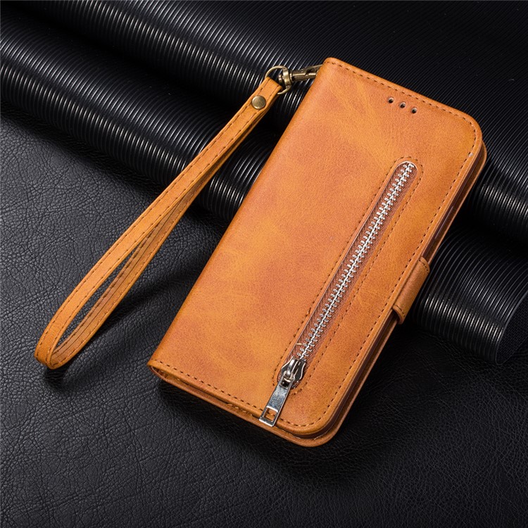 Zipper Wallet Flip Stand Leather Phone Shell with Strap for Xiaomi Mi 9 SE - Brown-8