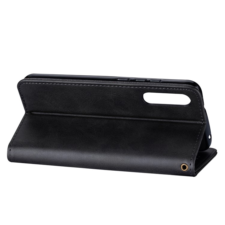 Zipper Wallet Flip Stand Leather Phone Shell with Strap for Xiaomi Mi 9 SE - Black-5