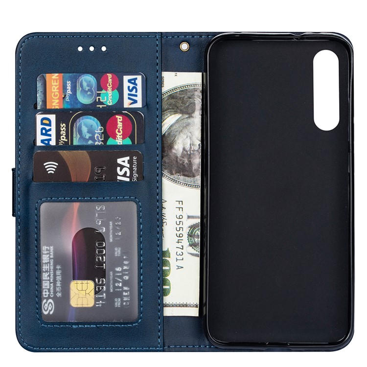 Zipper Wallet Flip Stand Leather Phone Shell with Strap for Xiaomi Mi 9 SE - Blue-4