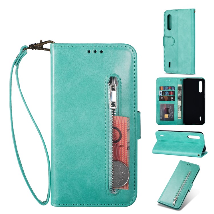 Zipper Pocket Phone Leather Wallet Case for for Xiaomi Mi CC9/Mi CC9 Meitu Edition/Mi 9 Lite - Green-1