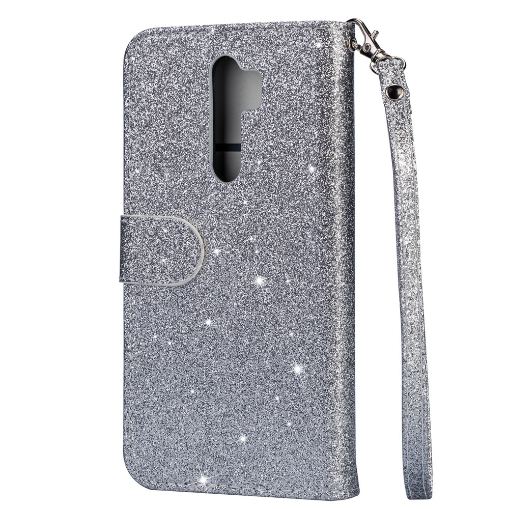 Glitter Powder Zippered Leather Wallet Case with Strap for Xiaomi Redmi Note 8 Pro - Silver-3