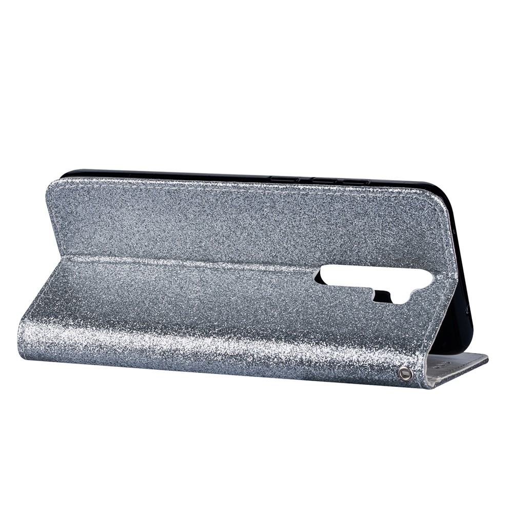 Glitter Powder Zippered Leather Wallet Case with Strap for Xiaomi Redmi Note 8 Pro - Silver-4