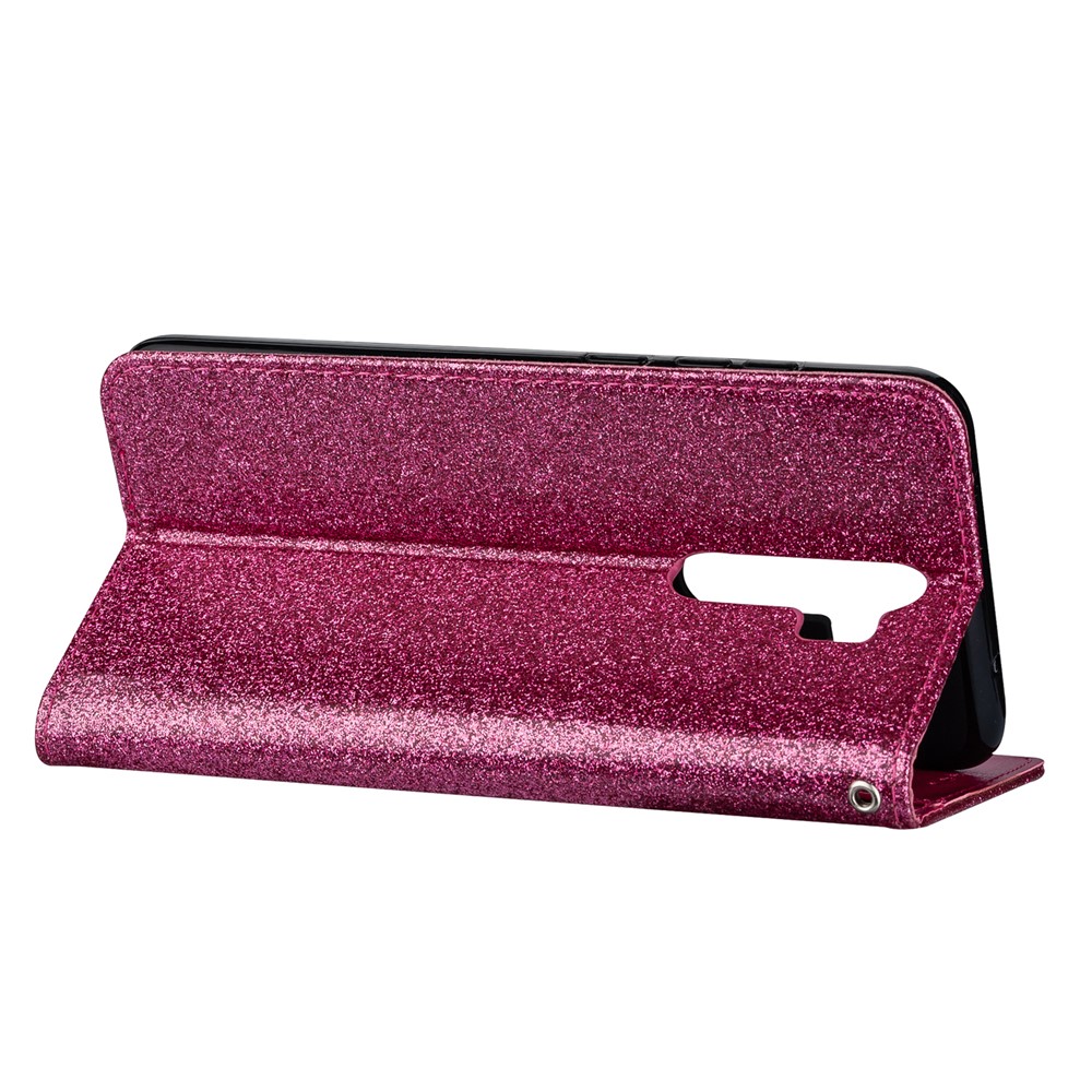 Glitter Powder Zippered Leather Wallet Case with Strap for Xiaomi Redmi Note 8 Pro - Rose-4