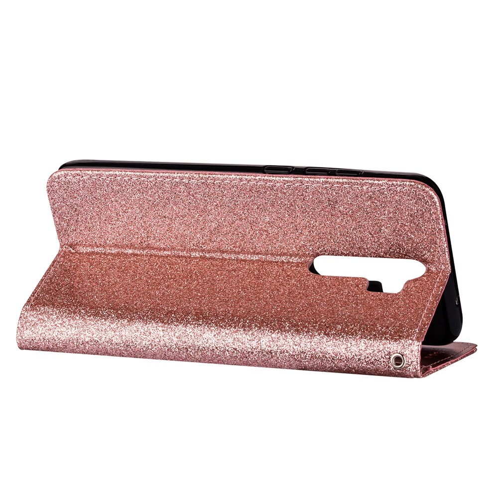 Glitter Powder Zippered Leather Wallet Case with Strap for Xiaomi Redmi Note 8 Pro - Rose Gold-4