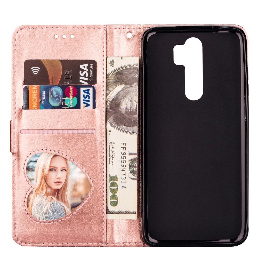 Glitter Powder Zippered Leather Wallet Case with Strap for Xiaomi Redmi Note 8 Pro - Rose Gold-5