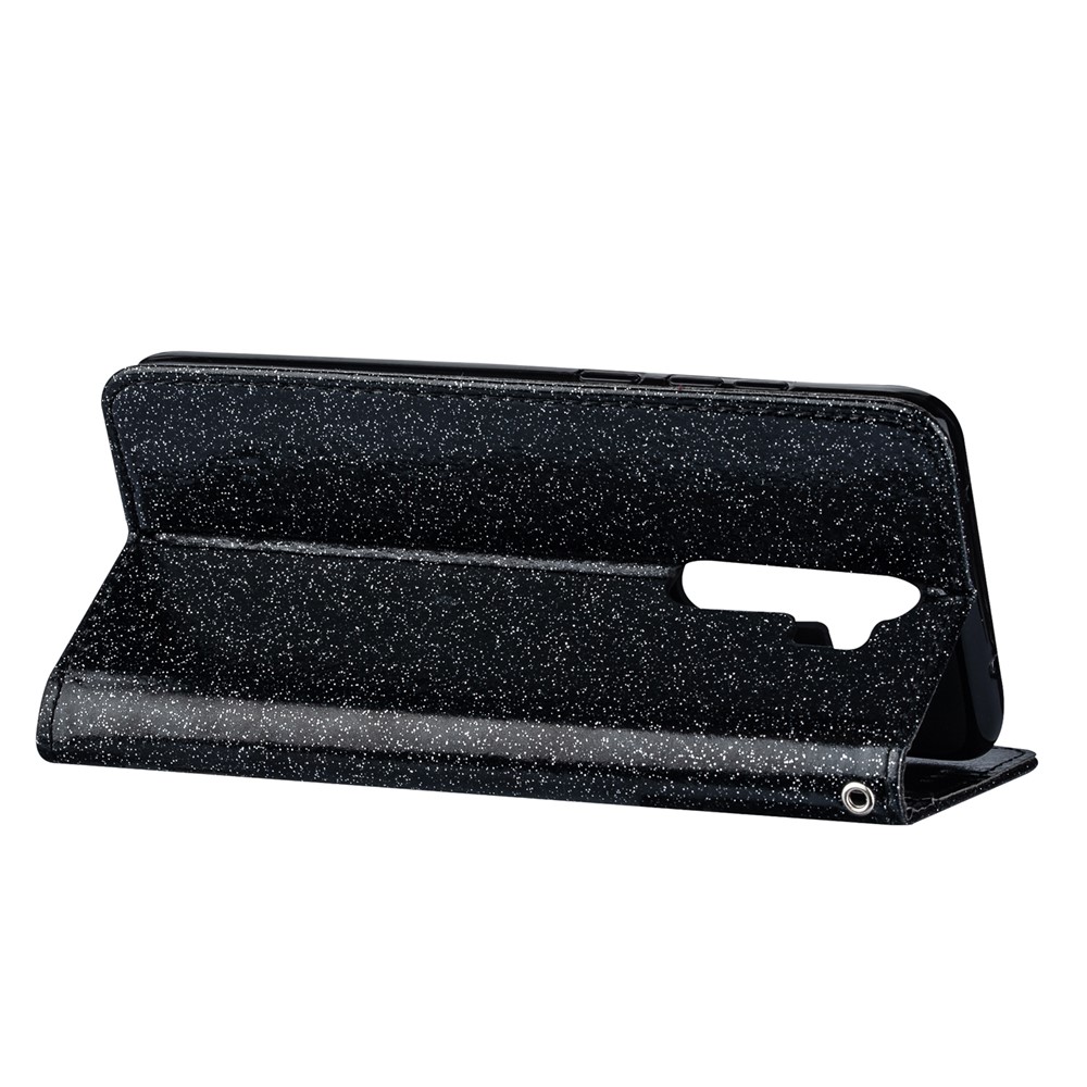 Glitter Powder Zippered Leather Wallet Case with Strap for Xiaomi Redmi Note 8 Pro - Black-4