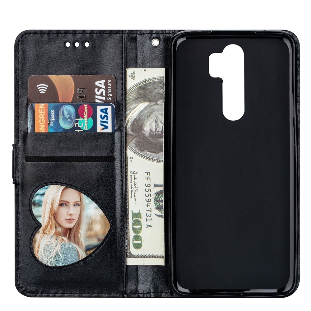 Glitter Powder Zippered Leather Wallet Case with Strap for Xiaomi Redmi Note 8 Pro - Black-5