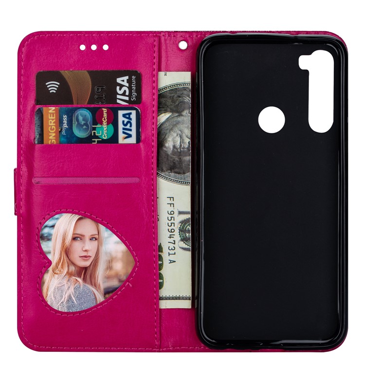 Shiny Sparkle Glitter Powder Zippered Stand Leather Shell with Strap for Xiaomi Redmi Note 8 - Rose-4