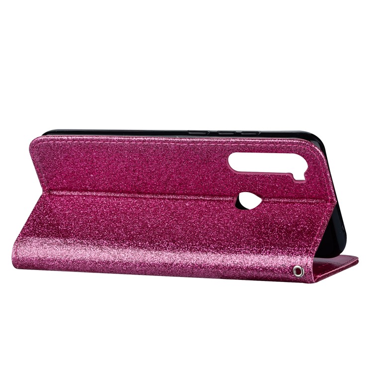 Shiny Sparkle Glitter Powder Zippered Stand Leather Shell with Strap for Xiaomi Redmi Note 8 - Rose-5
