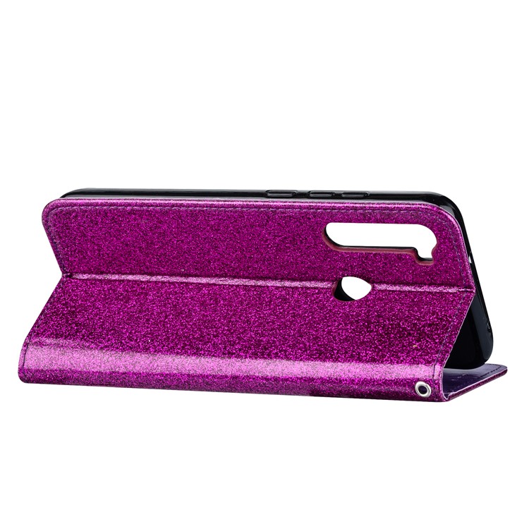Shiny Sparkle Glitter Powder Zippered Stand Leather Shell with Strap for Xiaomi Redmi Note 8 - Purple-5