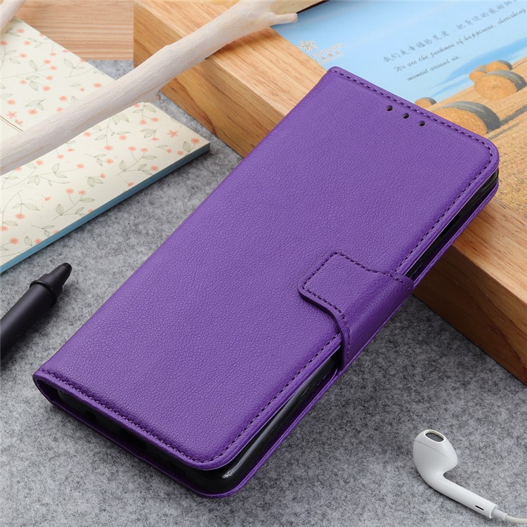Litchi Texture PU Leather Wallet Stand Phone Case for Xiaomi Mi Note 10/Mi CC9 Pro - Purple-10
