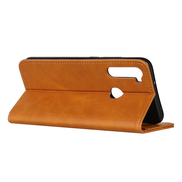Auto-absorbed Split Leather Wallet Cell Phone Case for Xiaomi Redmi Note 8T - Brown-7