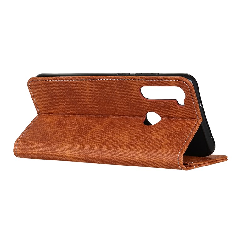 Jeans Cloth Leather Stand Wallet Mobile Phone Shell Case for Xiaomi Redmi Note 8T - Brown-12
