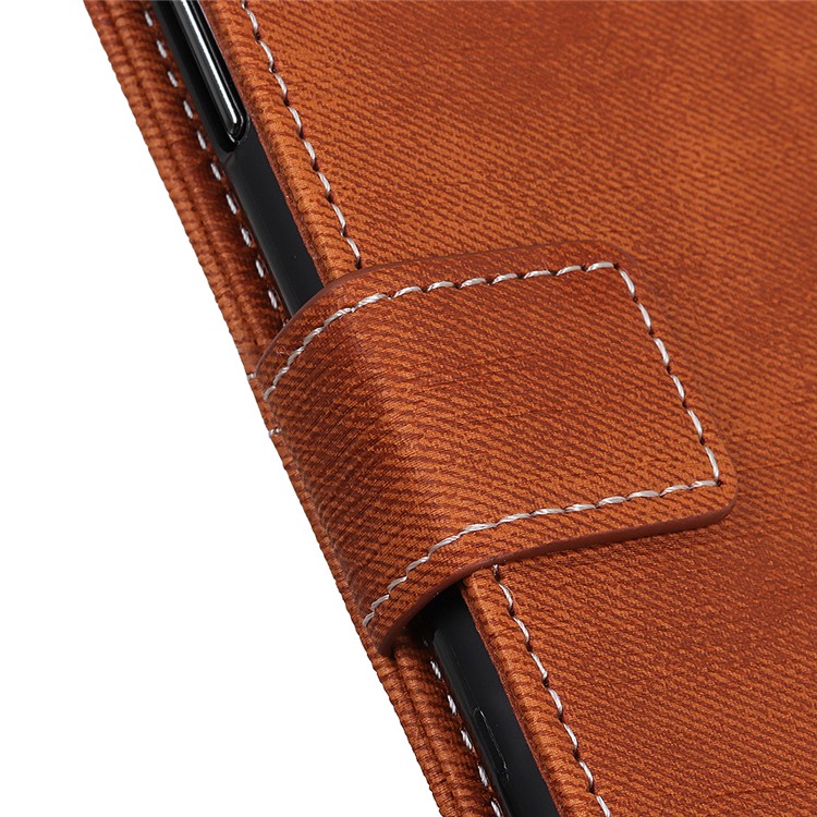 Jeans Cloth Leather Stand Wallet Mobile Phone Shell Case for Xiaomi Redmi Note 8T - Brown-6