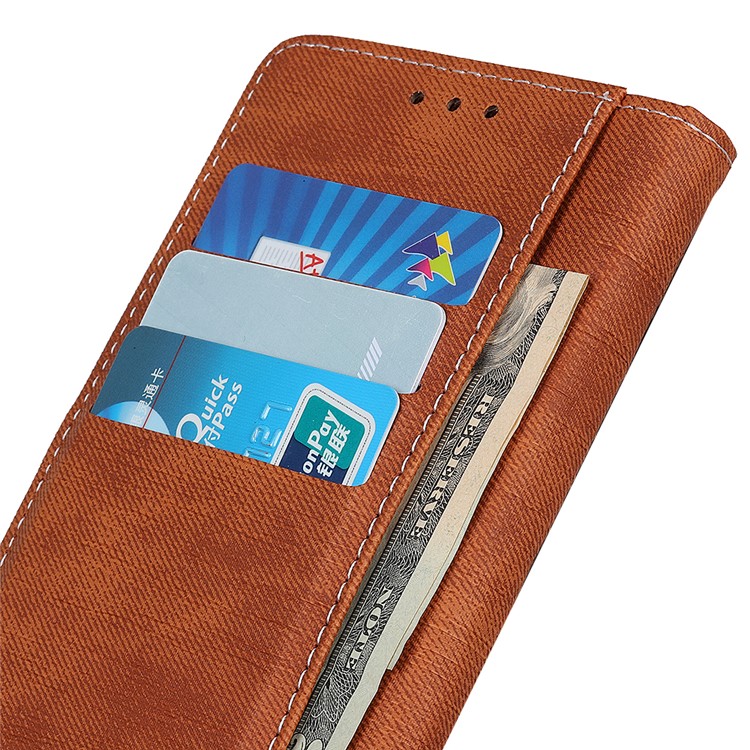 Jeans Cloth Leather Stand Wallet Mobile Phone Shell Case for Xiaomi Redmi Note 8T - Brown-10