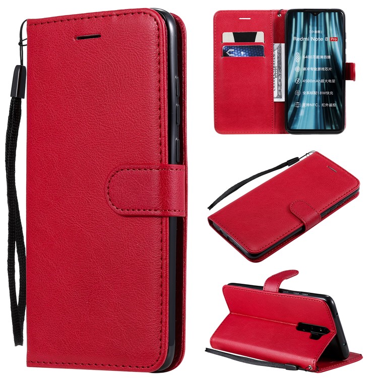 Wallet Leather Stand Case for Xiaomi Redmi Note 8 Pro - Red-1