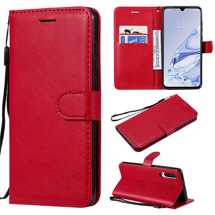 Pure Color Wallet Leather Stand Cell Case Covering for Xiaomi Mi 9 Pro - Red-1