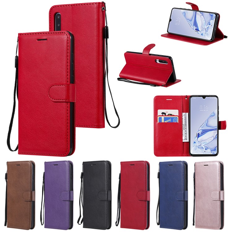 Pure Color Wallet Leather Stand Cell Case Covering for Xiaomi Mi 9 Pro - Red-14