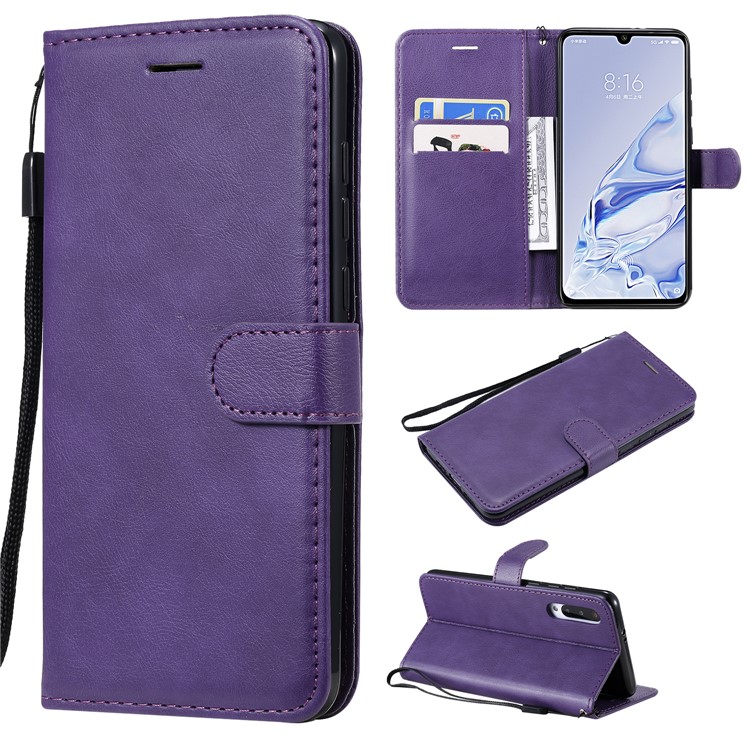 Pure Color Wallet Leather Stand Cell Case Covering for Xiaomi Mi 9 Pro - Purple-1