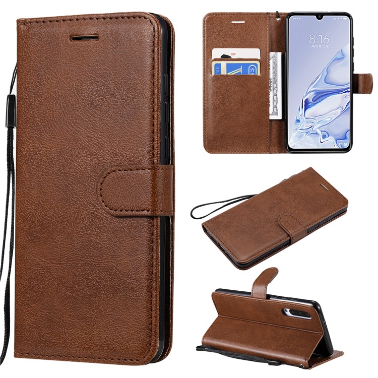 Pure Color Wallet Leather Stand Cell Case Covering for Xiaomi Mi 9 Pro - Brown-1