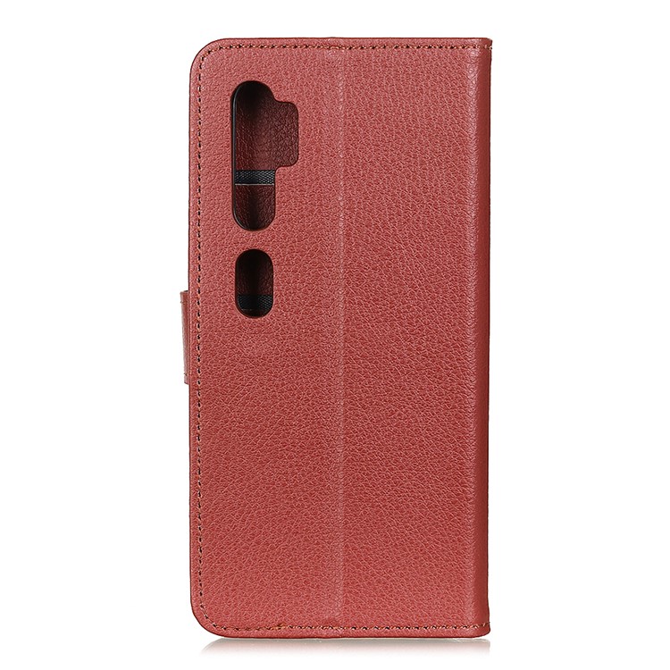 Litchi Skin Wallet Leather Stand Case for Xiaomi Mi Note 10 / Mi CC9 Pro - Brown-10