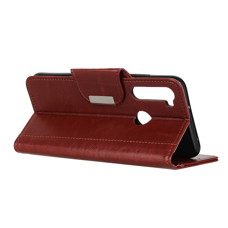 Glossy PU Leather Wallet Stand Case for Xiaomi Redmi Note 8T - Brown-11