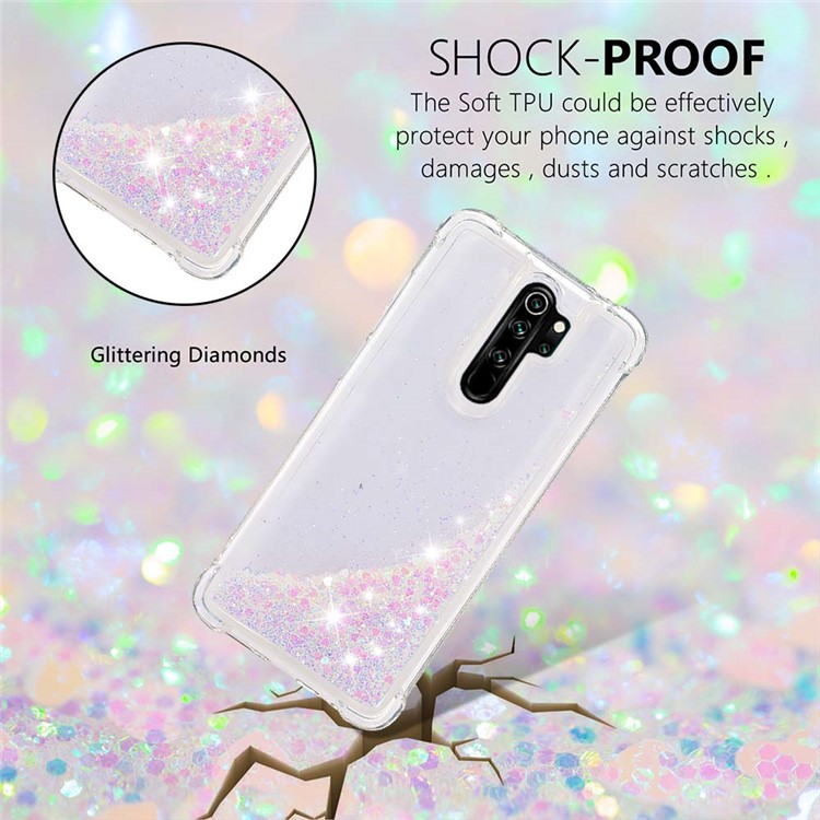 Dynamic Glitter Powder TPU Shockproof Case for Xiaomi Redmi Note 8 Pro - Light Pink-4