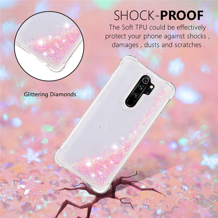 Dynamic Glitter Powder TPU Shockproof Case for Xiaomi Redmi Note 8 Pro - Deep Pink-4
